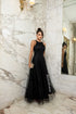 VESTIDO DE GOLA TULE TRABALHADO